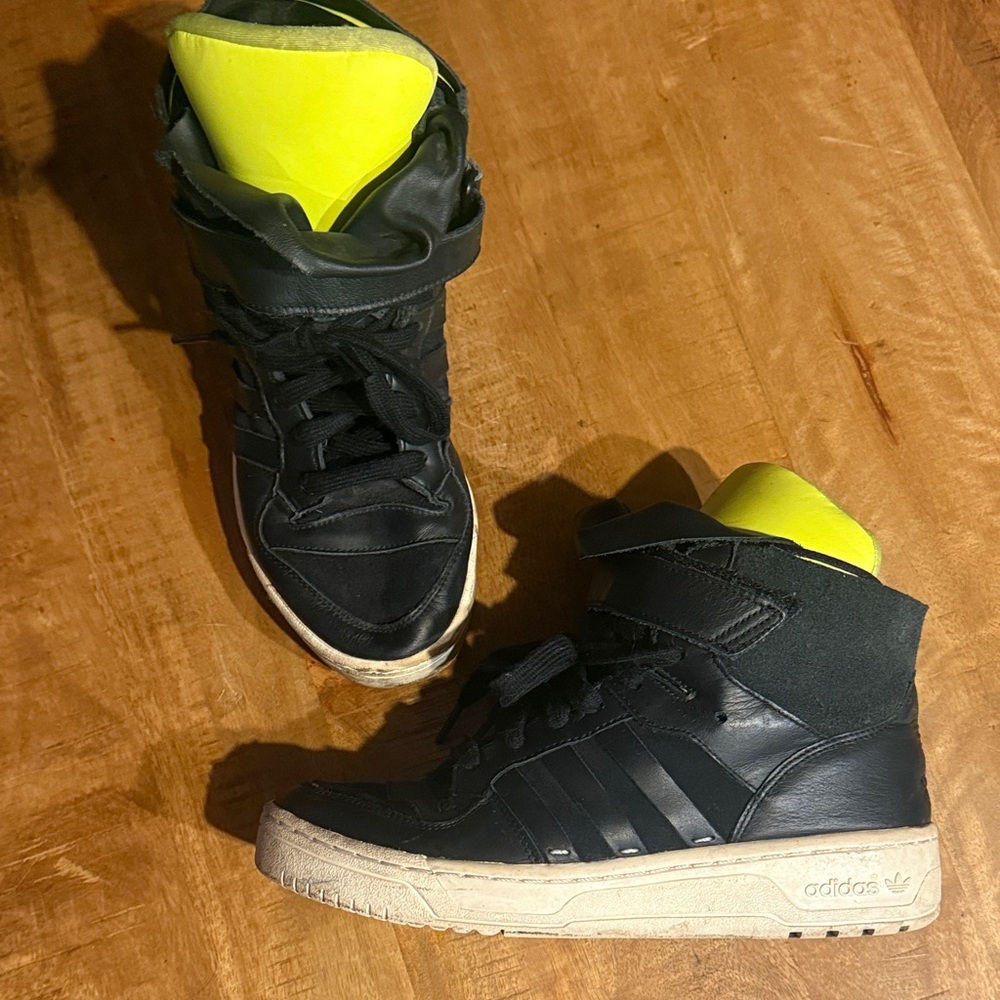 Adidas Black & Neon yellow green bright High-Top Sneakers unisex Velcro  8
